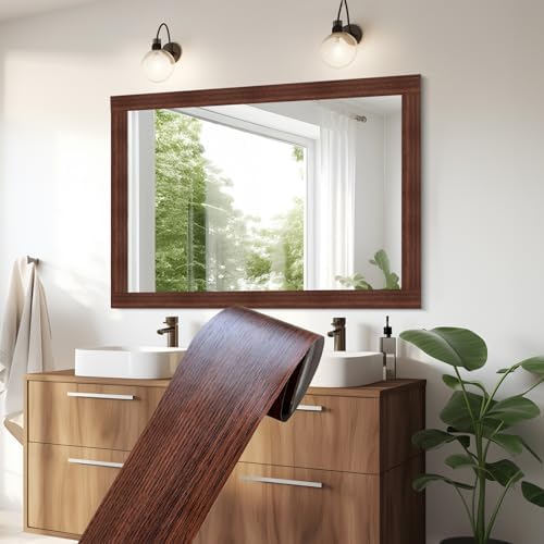 YESUS Dark Grey Wood Grain 3D 10M Wallpaper Frame Removable PVC Waterproof Peel and Stick Wallpaper,Bathroom Frame Sticker Wall Decor (Brown, 2" x 393") by Unknown