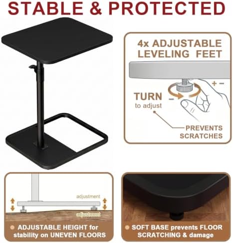 GOYLSER Large C Shaped Tv Trays Living Room End Table End Stand, Black Minimalist Wooden c Table for Sofa, Height Adjustable Tv Tray Tables Swivel Side Table for Dinner Eating - Image 3
