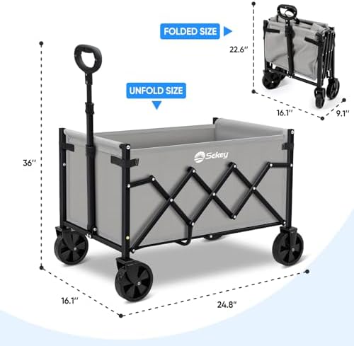 Sekey Lightweight Collapsible Wagon, 220 lb Capacity, Quick-Fold Cart - Image 7