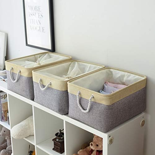 TheWarmHome Storage Baskets for Organizing, Extra Large-3Pack, 17.7L×13.8W×9.8H inch Large Sturdy Storage Bins, Decorative Storage Baskets for Shelves Closet Nursery (Gold&Grey) - Image 4