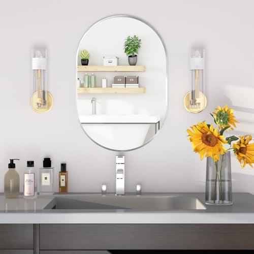 Oval Bathroom Mirror Wall Vanity Oval Mirrors, 20"x30" Silver Bathroom Mirrors for Over Sink Pill Mirrors Capsule Wall Mounted Mirror, Modern Mirror with Metal Frame for Wall Decor - Image 3