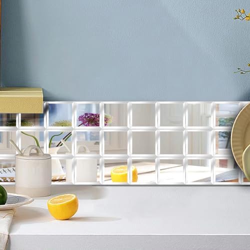 32 Pcs Peel and Stick Beveled Mirror Glass Tile. 3x3 Inch Mirror Backsplash Tiles. Cute Mirror Strip Tile for Kitchen, Bathroom Wall. 32 Pcs - Image 5