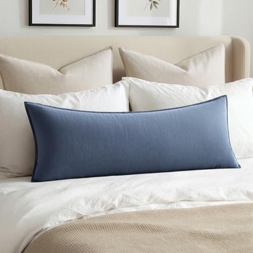 MIULEE Decorative Linen Lumbar Pillow Cover 14x36 Inch Blue Ashes by MIULEE