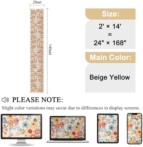 DUKINO 2x14 Hallway Runner Rug, Floral Washable Kitchen Rug, Beige Yellow - Image 2