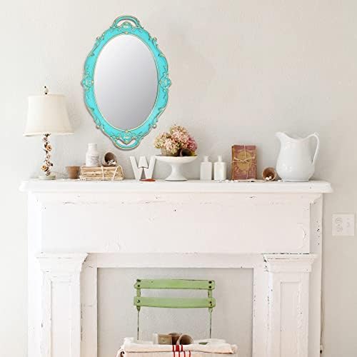 Eaoundm 14.5 x 10 inchs Oval Wall Mirror Vintage Hanging Mirror (Blue) - Image 2