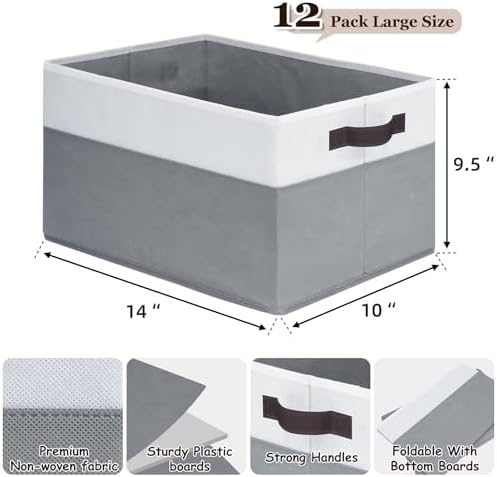 Criusia 12 Pack Large Storage Baskets for Shelves | Fabric Closet Organizers and Storage Bins with Handles for Home Organization | Decorative Collapsible Basket for Organizing Clothes Toy Nursery - Image 2