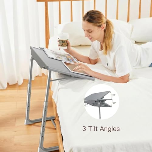 HUANUO Adjustable TV Tray Table - TV Dinner Tray on Bed & Sofa, Comfortable Folding Table with 6 Height & 3 Tilt Angle Adjustments (Gray) - Image 6