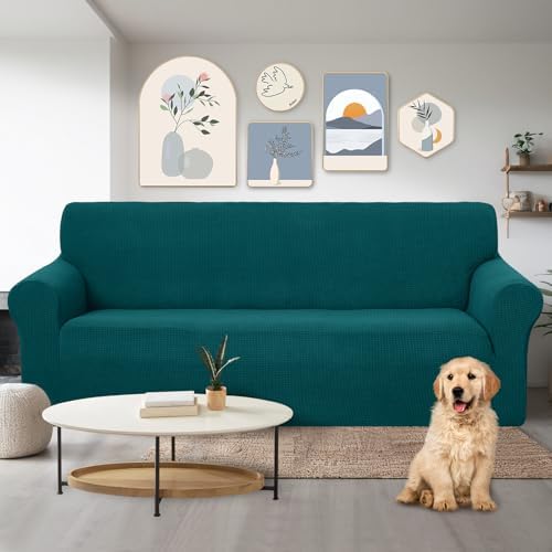 U-NICE HOME Stretch Couch Cover Slipcover for 3 Cushion Sofa, Blue - Image 2