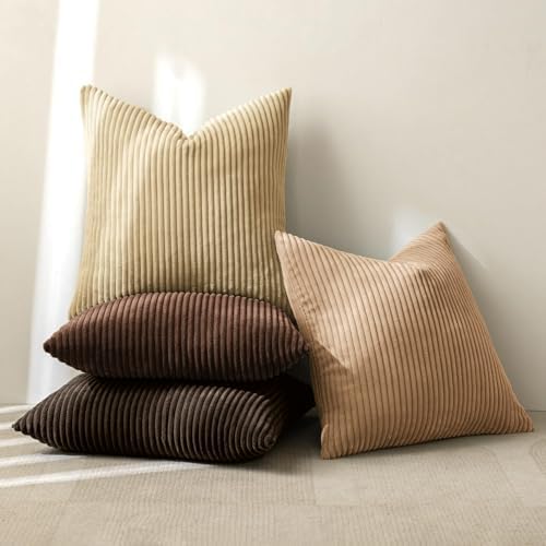 MIULEE Fall Corduroy Decorative Throw Pillow Covers Dark Brown 18x18 - Image 4