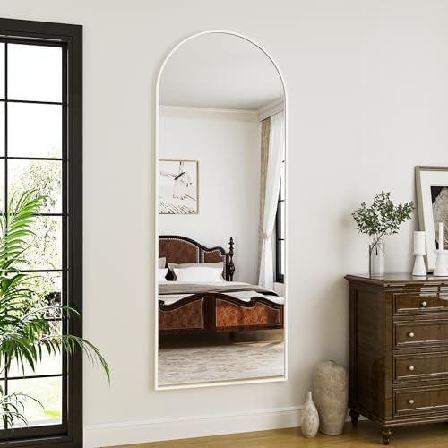 Rowjut Floor Mirror Arched Full Length Mirrors, 64"x21" Floor Length & Standing Hanging or Leaning & Large Full Body Mirror Wall Mirror for Bedroom, Living Room, Aluminum Frame,White by Rowjut