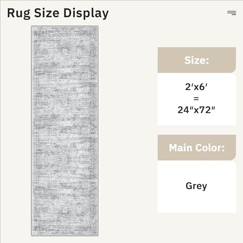 Soalmost Runner Rug 2x6 Washable Kitchen Hallway Runners Non-Slip Grey - Image 5