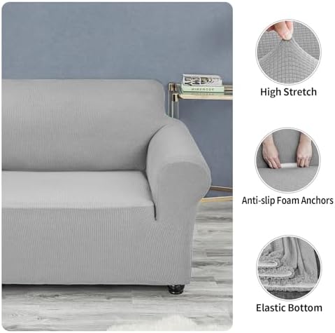 Joccun Stretch Couch Cover Slipcovers, 1-Piece Sofa Covers for 3 Cushion Couch Spandex Jacquard Washable Furniture Protector Cover for Living Room,Kids,Pets(Sofa,Silver) - Image 5