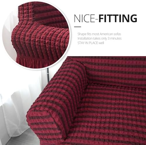 NICEEC Sofa Cover Double Red Couch Cover Stretch Sofa Slipcover with Skirt - Image 3