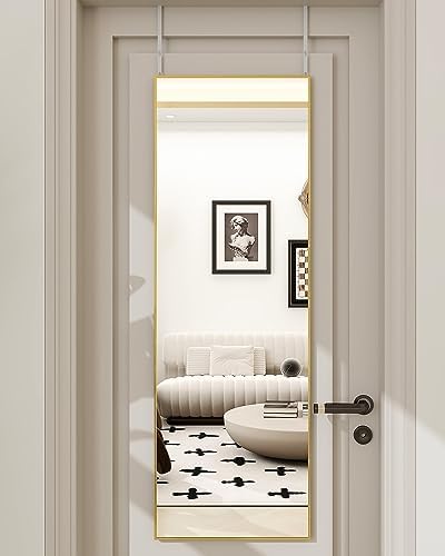 BEAUTYPEAK 16" x 50" Adjustable Height Over The Door Mirror, Gold - Image 2