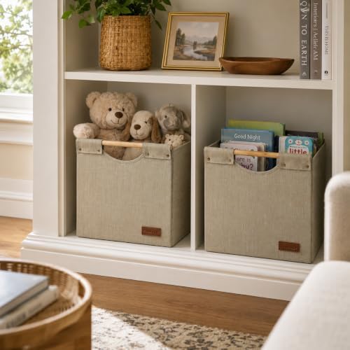 KAKAMAY Fabric Cube Storage Bin, Fits Kallax Shelf 13x15x13 2-Pack Khaki - Image 2
