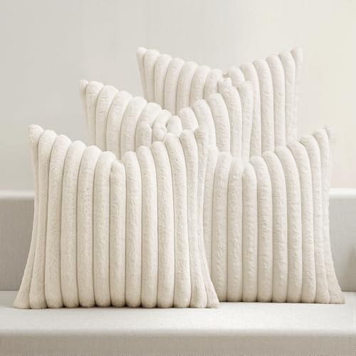 MIULEE Faux Fur Plush Decorative Throw Pillow Covers 18x18, Cream White by MIULEE