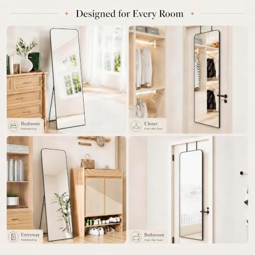 57x20" Full Length Mirror Floor Stand,Over the Door,Wall Mounted Black - Image 3