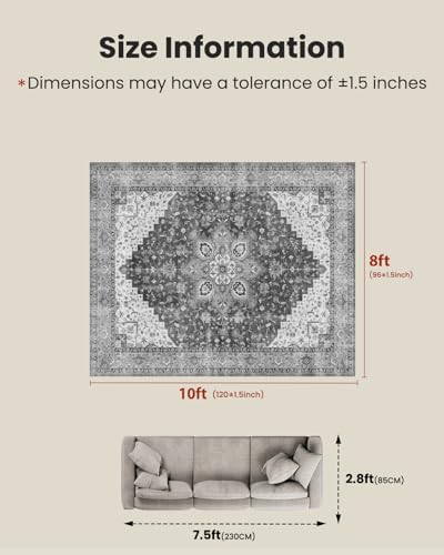 AMADA HOMEFURNISHING 8x10 Area Rugs, Low-Profile Large Washable Area Rug with Non-Slip Backing & Durable Edge Binding, Vintage Rugs for Living Room, Bedroom, Dinning Room - Image 2