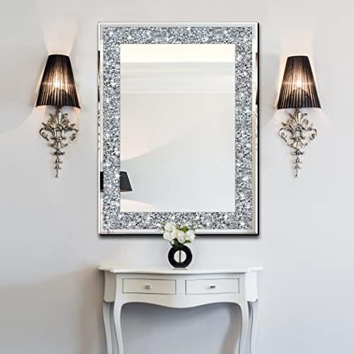 QMDECOR Crystal Crush Diamond Rectangle Silver Mirror for Wall Decoration 24x32inch Wall Hang Frameless Mirror Acrylic Diamond Decor. - Image 4