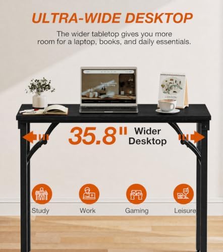 XBurmo Folding Desk Foldable Table, No Assembly 35.8" Foldable Desk Space-Saving Workstation for Small Space, Computer Table, Flat Storage for Home Office, Bedroom, Dorm, Study Room, Dark Oak - Image 6