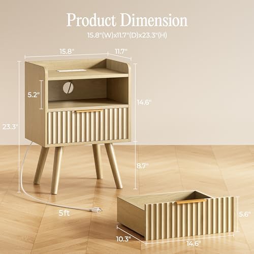 Huuger Nightstand Set of 2 with Charging Station, USB-C Port, End Tables - Image 2