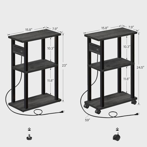 TUTOTAK Small Narrow Side Table with Charging Station, Skinny End Table - Image 3