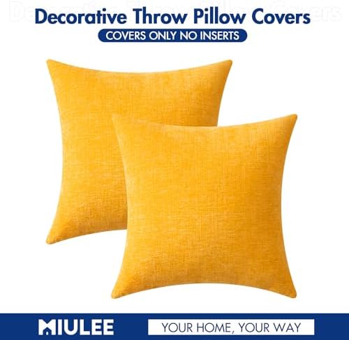 MIULEE Soft Chenille Throw Pillow Covers Goose Yellow 20x20 Inch Pack of 2 - Image 6