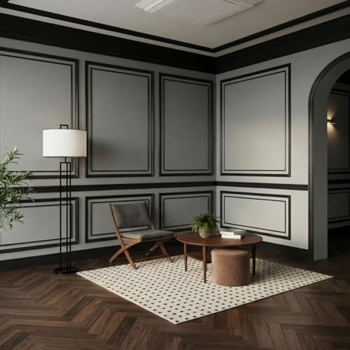 118 Inch x 0.9 in Peel and Stick Wall Molding Trim Black Chair Rail Panel Flexible Self Adhesive 3D Crown Moulding Trim for DIY Home Wall Decor Mirror Protection Door Cabinet Frame (Modern) - Image 5