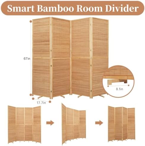 Room Divider Folding Privacy Screens,Hand-Made Natural Bamboo Room Dividers - Image 5