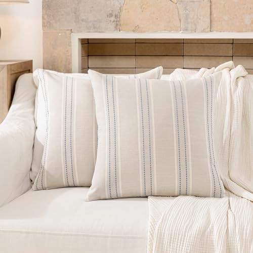 Hckot Stripe Throw Pillow Covers 26x26 Large Square Dusty Blue Pillow Cover - Image 2