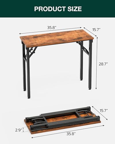 Frylr Small Folding Computer Desk – Portable 35.8 Inch Foldable Laptop Table, Collapsible and Compact for Easy Storage and Fast Setup, Lightweight for Small Spaces, Craft and Study Use, Rustic Brown - Image 2