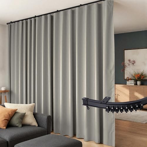 Room Divider Curtains Flexible Ceiling Tracks set Curtain track Ceiling Mount Blackout Curtain for Living Room Bedroom Ceiling Curtain Rod Privacy Dividers Panel W100xH84 Light Grey Drape&Black rail by Hoeflife
