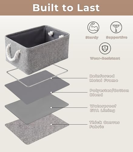 TheWarmHome Storage Bins for Shelves - 11.8x7.9x5.2 inch Grey Small Storage Baskets for Organizing, Fabric Storage Cubes Closet Organizer for Home Nursery Gift Decorative (Gray) - Image 4