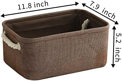 TheWarmHome Storage Basket for Organizing - 12x8x5 inch Small 6 Pack Collapsible Storage Bin for Shelves with Handles, Canves Storage Box for Cloth Closet Organizer Gift Toy (Brown) - Image 6