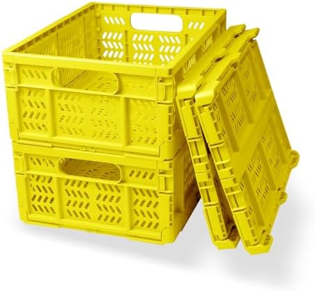 20L Folding Crate, 4Pack Plastic Storage Baskets Organizer for Home and Office,Collapsible Storage Crates for Home Office and Outdoor Organizer.(Yellow) by HomeandOfficeStorage