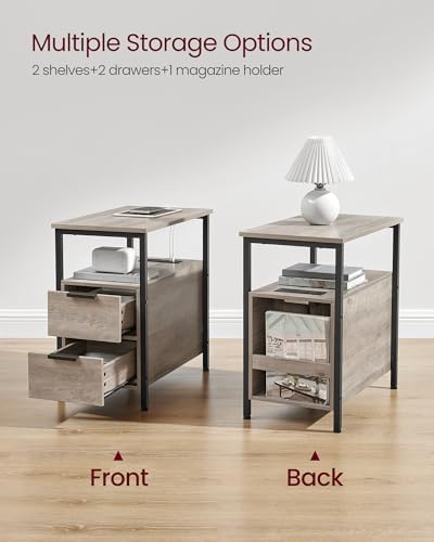 VASAGLE Side End Table with Charging Station, Slim Nightstand with Storage - Image 5