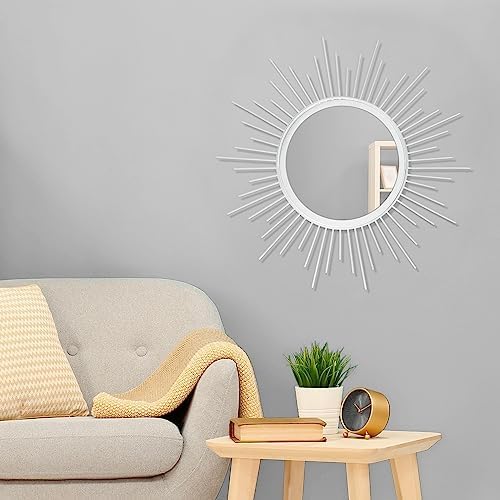 Sunburst Spoked White Large Wall Mirror Boho Home Circle Art Mirror Modern Metal Mirror for Wall Decorative Bathroom Bedroom Vanity Hallway Balcony Living room Entryway 20" - Image 3