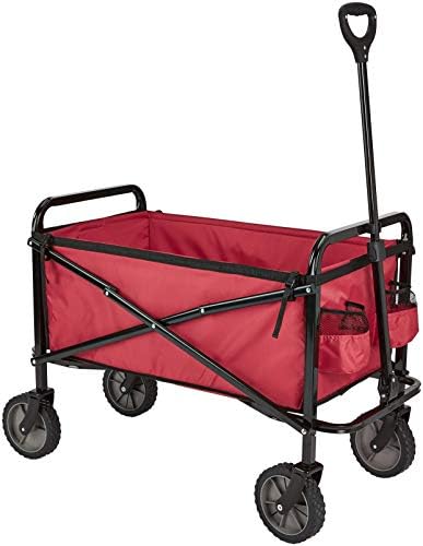 Amazon Basics Collapsible Heavy Duty Utility Wagon for Outdoor Sports, Camping, Garden, and Pets, Portable with Handle, 265 pounds Weight Capacity, 27.6 x 40.9 x 20 inches, Red by AmazonBasics