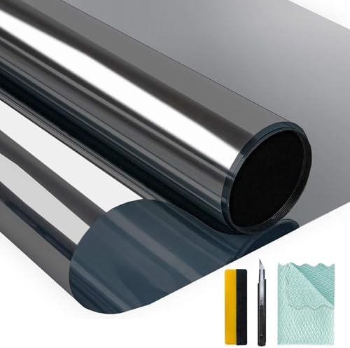Niviy One Way Window Privacy Film with Installation Tools Window Tint for Home See Out Not in Effect Anti UV Heat Control Glass Door Film for Home Office (Black Silver 23.6" x 236") by Niviy