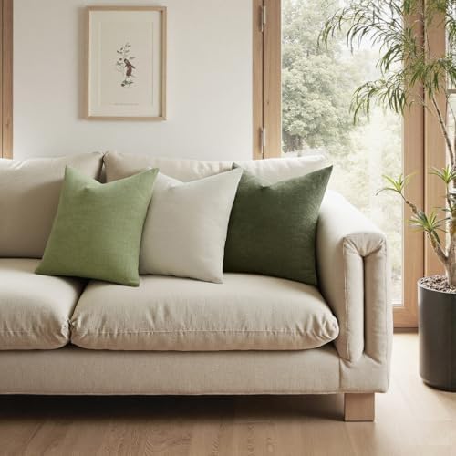 MIULEE Olive Green Chenille Couch Throw Pillow Covers, 20x20 - Image 2