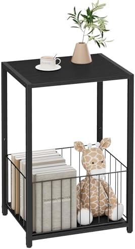 Homleke Side Table with Magazine Holder, Record Player Stand with LP Shelf by Homleke