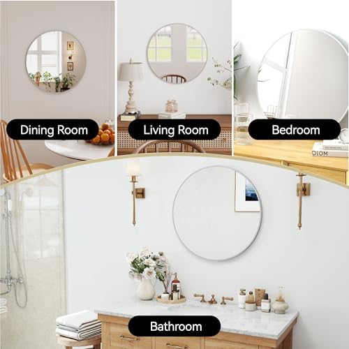 SCWF-GZ 24" Round Mirror Circle Wall Mounted Hanging/Against Wall Silver - Image 2