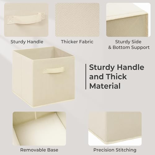 11 Inch Fabric Storage Cubes, Sturdy Foldable Storage Bins, Heavy Duty Cube Organizer for Clothes, Blankets, Shelves, Closets, Bedroom, Living Room, Beige, 7 Pack - Image 3