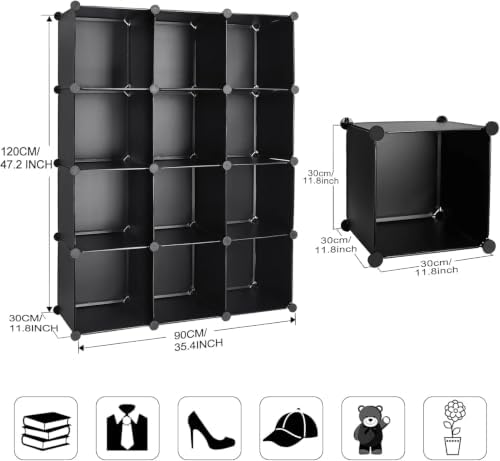 Cube Storage Organizer, DIY Plastic Closet Cabinet Modular Bookcase, Storage Shelves for Bedroom Living Room, Office（12-Cube，Plastic） - Image 3