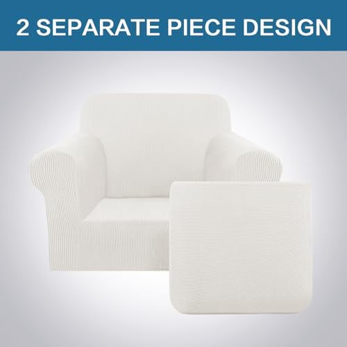 H.VERSAILTEX 2 Piece Couch Cover Stretch Stylish Chair Cover Furniture Protector Featuring Jacquard Textured Twill Fabric High Spandex Slipcover (Chair, Porcelain White) - Image 3