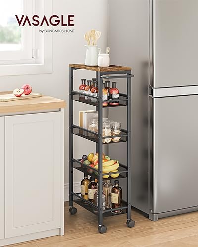 VASAGLE 5-Tier Slim Rolling Storage cart with Wheels, 8.7 Inches, Metal - Image 2