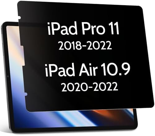 Privacy Screen Protector for iPad Air 5th&Air 4th (10.9 In)/ iPad Pro 11 (2022/21/20/18), Anti Glare Blue Light Spy Filter Private, High Sensitive Bubble-Free Easy Install Black Security Screen Shield by Protescreen
