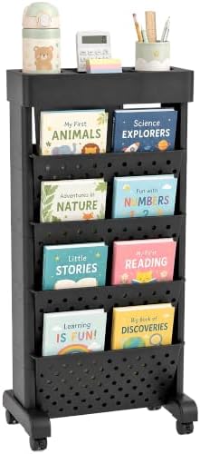 BYFU 5-Tier Movable Bookshelf Cart, 26.0" H, Black by BYFU-livingasimplelife