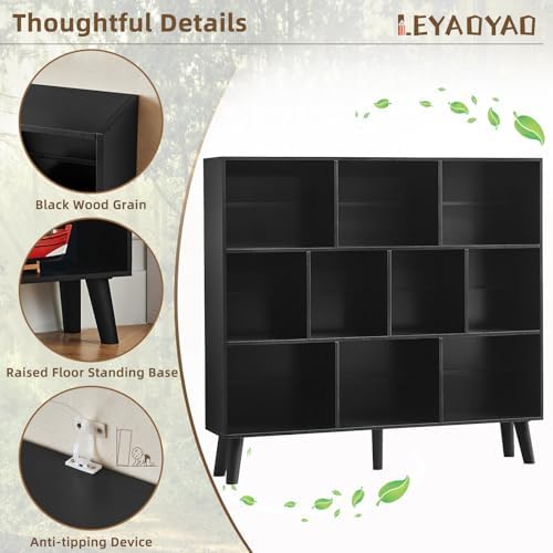 LEYAOYAO 8 Cube Bookshelf, Mid-Century Modern Book Shelf with Legs, Black - Image 5