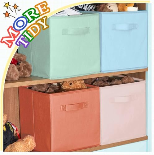 Yinder 6 Pcs Cube Storage Bin 10.5''x10.5''x11'' Storage Bins for Playroom Decor Colorful Bins for Kids Foldable Baskets for Nursery Organizer Boxes Fabric Boxes (Pastel Colors) - Image 3